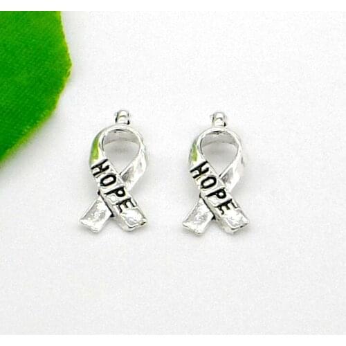 Free Shipping 200Pcs Tibetan Silver Hope Ribbon Bows Charms Pendants Fashion Jewelry Findings Accessories Craft DIY 7x19mm