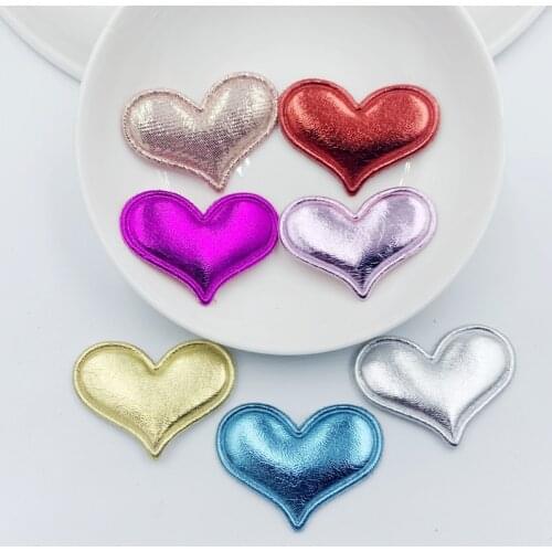 Glitter Fabric Patches for Clothes Heart Shape Padded Applique for Scrapbooking Accessories 28*36mm 20pcs K32