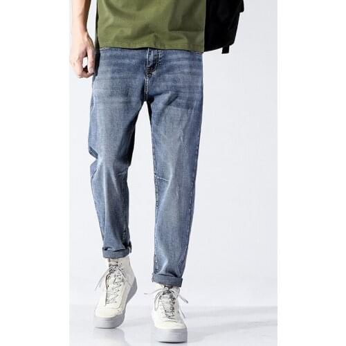 2021 Spring Summer High-quality Cotton Stretch Loose Straight Casual Harem Pants Youth Mens Fashion High Street Cropped Pants