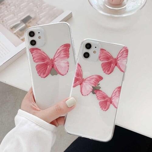 Luxury Butterfly Pink Phone Case For IPhone 12 mini 11 Pro MAX Xs Xr 6s 7 8 Plus SE2020 Soft TPU Girly Cover