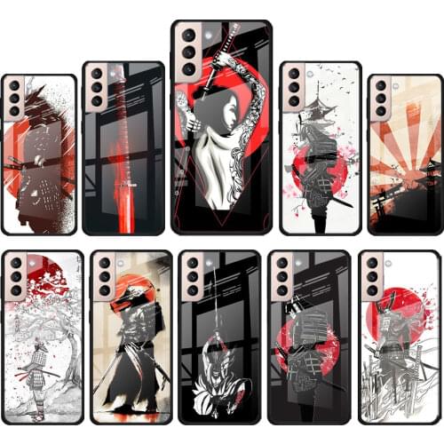 Japanese Samurai for Samsung Galaxy S21 Ultra Plus A72 A52 4G 5G M51 M31 M21 Luxury Tempered Glass Phone Case Cover