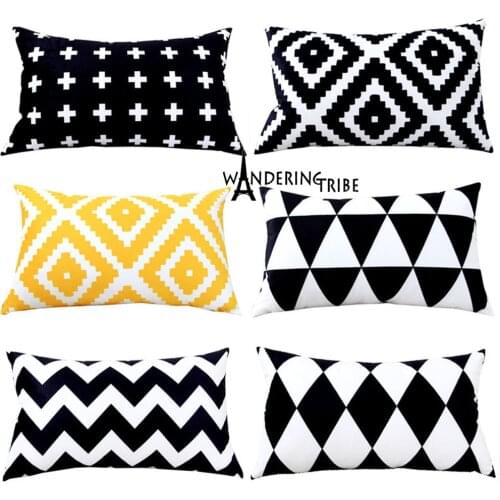 Nordic Black White Grid Cushion Cover Geometry Hold Sofa 30x50cm Office Waist PillowCase Pillows Nordic Cushions Covers Cojines