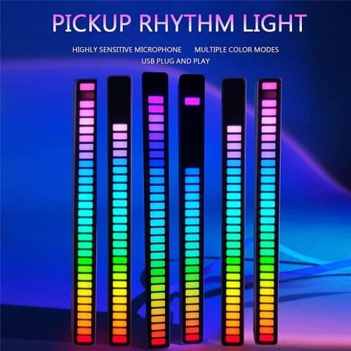 RGB Sound Control Pickup Rhythm Lights, Car Music Level Lights, 32 LED Audio Spectrum Analyzer, Voice Activated Atmosphere Light
