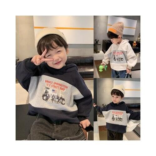 Childrens Clothing Boys Plus Fleece Sweatshirt Korean Childrens Winter Clothing Thickened Baby Boys Hooded Top Kids Sweatshirt