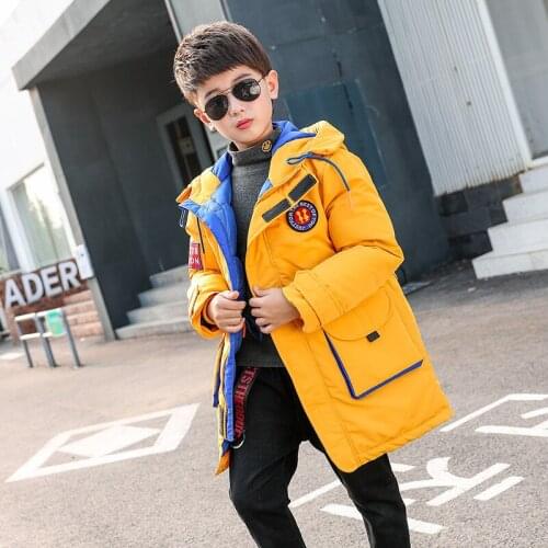 Long Boys Thicken Cotton Clothes Baby Winter Down Jacket Kids Parka for Boy Down Jacket Hooded Coat Teenage Clothing 5-14 Years