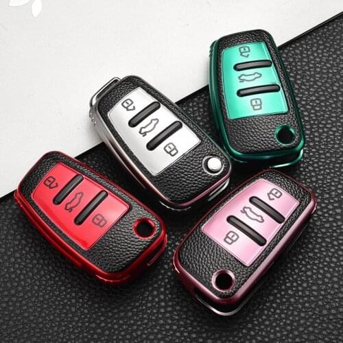 For Audi A1 A3 A4 A5 Q7 A6 C5 C6 Car Holder Remote Shell Auto Style Accessorie Hot Sale Carbon Fiber TPU Full Cover Car Key Case