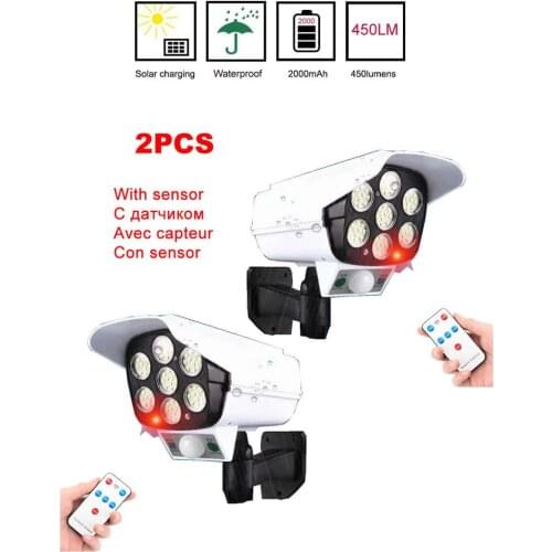 2pcs remote solar fake monitor dummy camera LED Street Light Waterproof PIR Motion Sensor Smart Lamp Outdoor Garden Security Wal