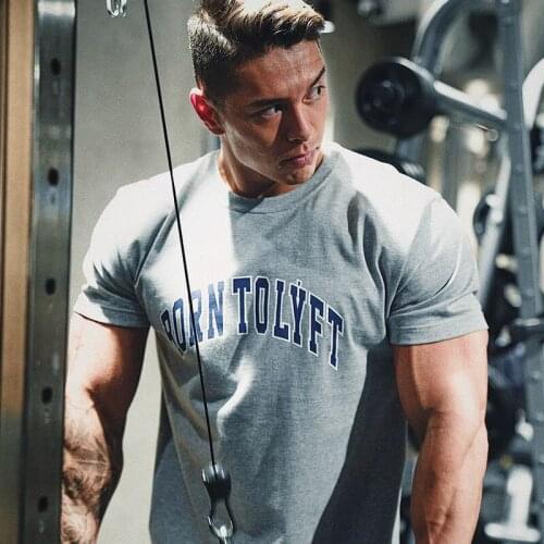 Gyms Fitness tshirt Men Casual Short sleeve T-shirt Summer Cotton Print Tee shirt Tops Male Bodybuilding Workout tops Man Appare
