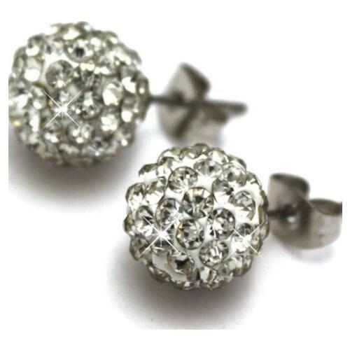 Hot!Free Shipping!10mm 5 Pairs/lot Disco Ball crystal white earrings studs.b434