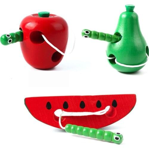 Montessori toys wooden early Educational Toys Fun Wooden Toy Worm Eat Fruit Apple Pear Early Learning Teaching Baby Toy