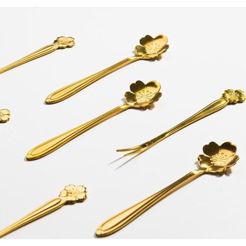 Golden Cherry coffee spoon, dessert tea, sand ice, long handle mixing bar, creative small luxury fruit fork