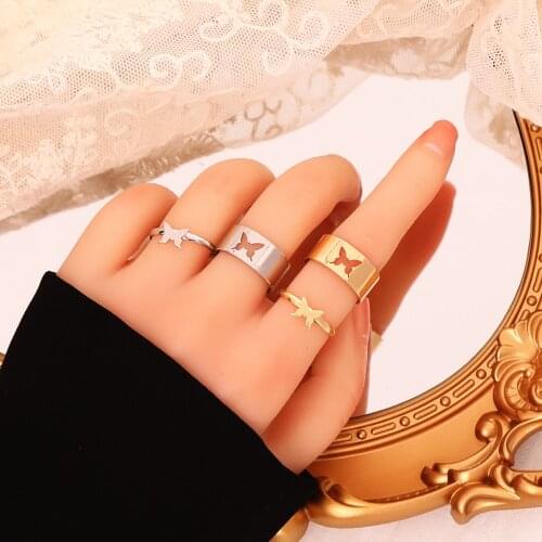 LATS Trendy Gold Butterfly Rings for Women Men Lover Couple Rings Set Friendship Wedding Adjustable Open Ring 2021 Jewelry Gift