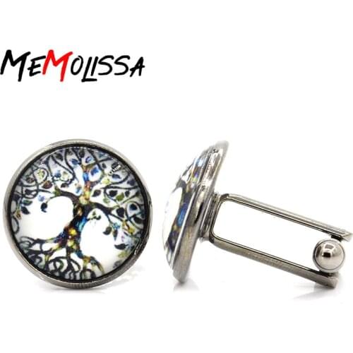 Buy one get one free New Style Round Fashionable life tree crystal glass clothing Cufflinks Romantic love Men jewelry