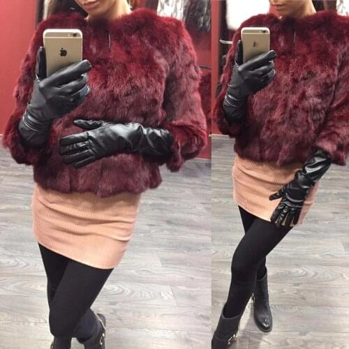 Ethel Anderson Real Rabbit Fur Coat Womens Floral Jacket 3/4 Sleeve Outwear