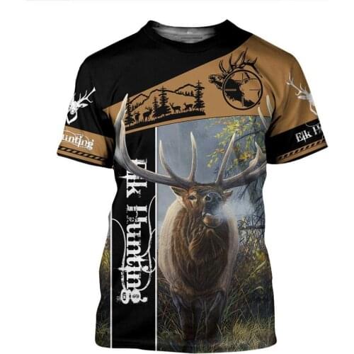 Summer Fashion Animal Eik Hunting Art Camo Men/Women Leisure O-Neck T-shirts 3D Print / Beach Shorts / Tanks / Oversized S-256