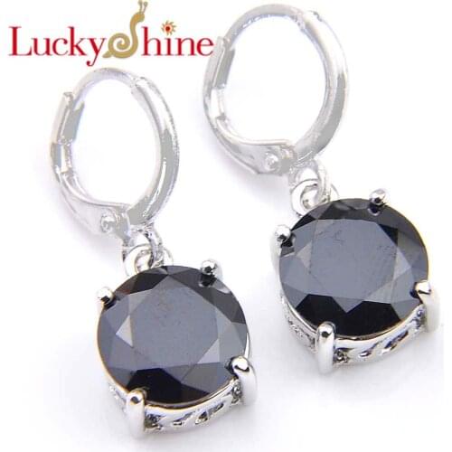 Luckyshine Round Black Ony Crystal Cubic Zirconia Silver Wedding Dangle Earrings Russia USA Australia Earrings Free Shipping