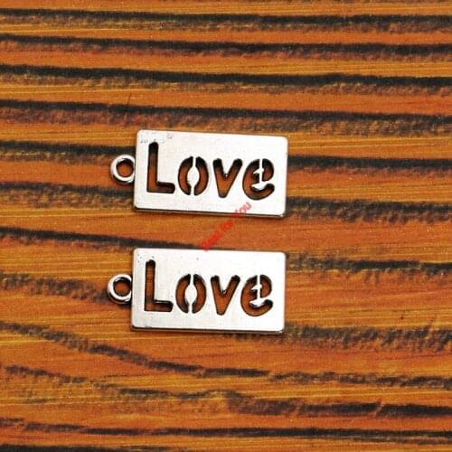 Love Square Hollow Word Charm Pendant fit Bracelet Necklace Tibetan Silver Plated Jewelry DIY Making Accessories 23x11mm 10pcs