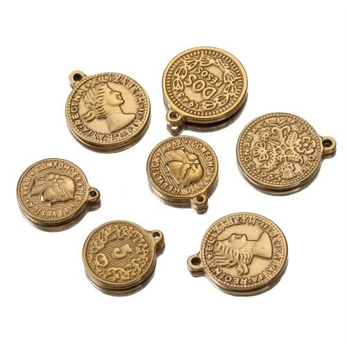 5pcs Lot Stainless Steel Gold Lock Medal Coin Charms Queen Angel Crown Pendants for Diy Necklace Jewelry Makings Bulk Wholesale