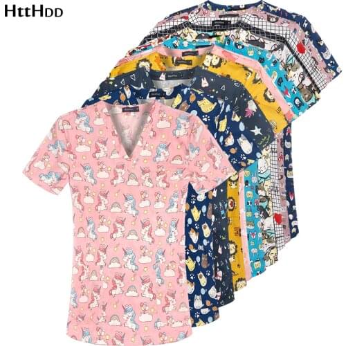 Pharmacist Dentist Veterinary Nurse New Tops Fashion Slim Beauty Scrub Clothes Spa Nurse Pure Cotton Medical Lab Medical Uniform