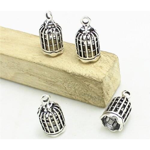 Sweet Bell Free Shipping 20 PCs 11*22mm Antique Tone 3D Birdcage Charm Pendants For Jewelry Making D1016