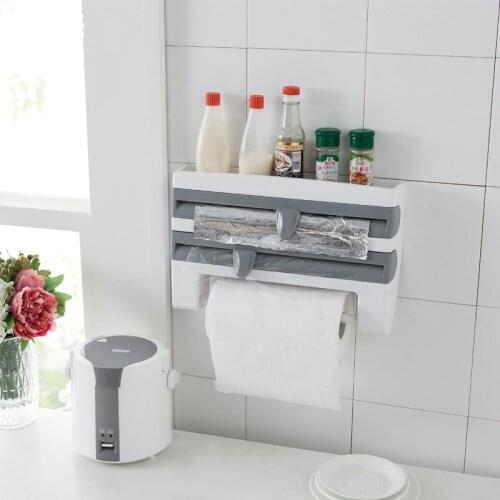 Multi Functional Foil Film With Cutter Storage Rack For Seasoning Bottle Tissue Towel Rack Kitchen Storage Rack Kitchen Shelf
