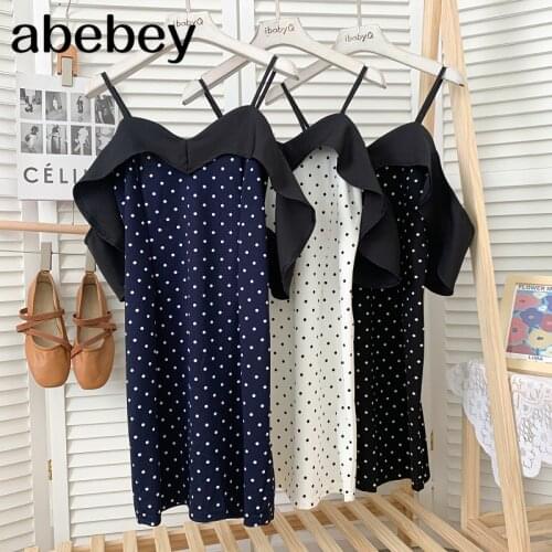 Fashion versatile V-neck sleeveless off shoulder Dress hit color polka dot irregular Ruffles strap Dress 2021 New Summer