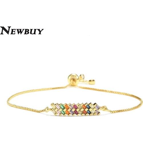 NEWBUY Bohemian Style Gold Color Geometric Charm Bracelet For Women Colourful Zirconia Jewelry Valentines Day Gift