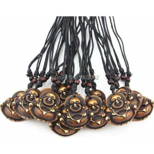 Wholesale 12pcs Simulation Bone Carving Maitreya Buddha Pendants Necklace Amulet Gift MN477