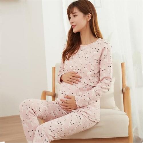Breastfeeding Maternity Pajamas Cotton Maternity Nursing Clothes For Pregnancy Women Long Sleeve Top+Pants Sleepwear Sets D0065