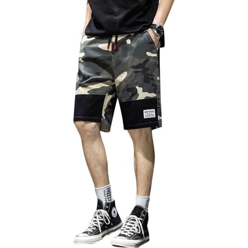 Summer Japan Style Men Cargo Shorts Camouflage Patchwork Thin Casual Short Pants Elastic Waist Straight Men Knee Length Pants