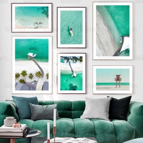Nordic Posters Seascape Wooden Pier Sea Beach Tropical Canvas Painting Decorative Pictures Wall Art for Living Room Home Decor