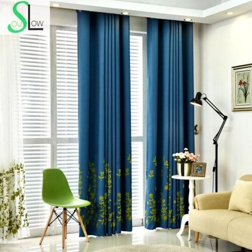 Slow Soul Blue Green Garden Curtains High Grade Modern Embroidered Leaves Cortinas Tulle For Living Room Bedroom Sheer Blinds