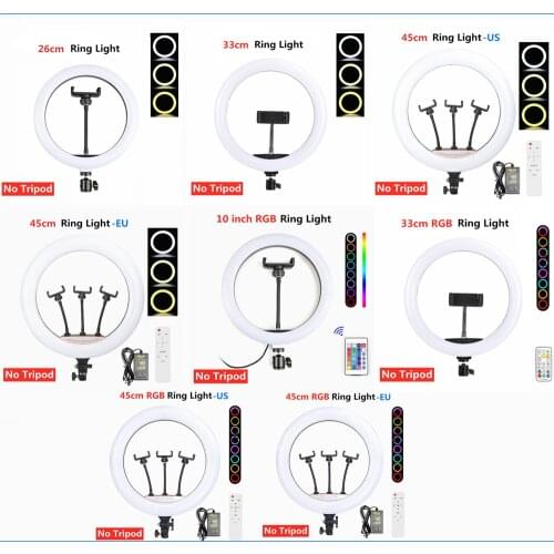45cm 18inch RGB Ring Light Dimmable Selfie Lamp With Phone Clip Photography Lighting For Video Live 10inch/26/33cm RGB Ringlight