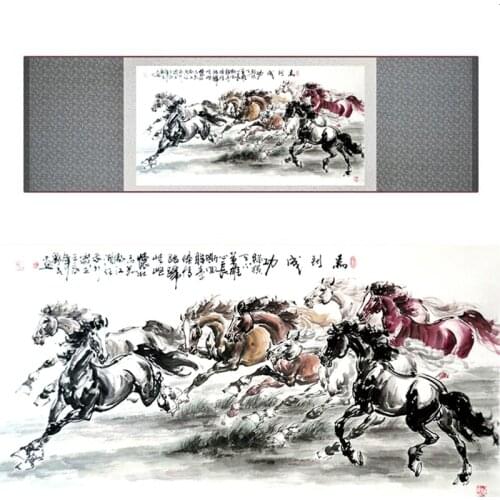 Top quality Chinese Horse silk painting Horse art painting Silk scroll art painting eight horse painting19062705