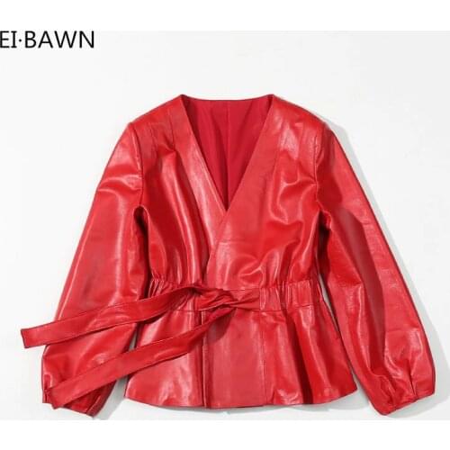 Leather Jacket Women Sheepskin Coat Autumn 2020 Red Black Vintage Jacket Women Plus Size Female Jacket Genuine Leather Jacket