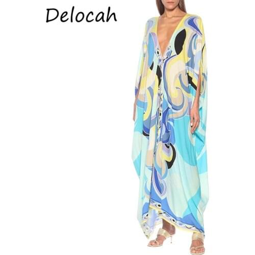 Delocah New 2021 Summer Women Fashion Runway Maxi Dress Batwing Sleeve Single Breasted Ladies Long Dress Plus Size Knitting Robe