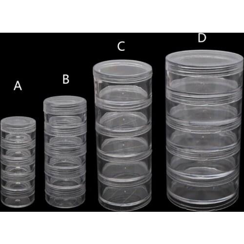 1 Set 5 Layer Cylinder Stackable Bead Containers Plastic Round Clear Storage Jar Box for Beads Buttons Crafts Small Item