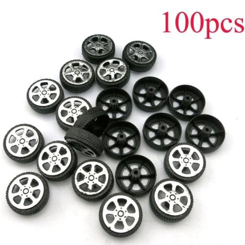 100PCS 1.9*6.7*20mm Toy Car Wheels 2mm Axles Plastic Tires Miniature Tyres Micro Wheel Spare Parts for DIY Handmade Model