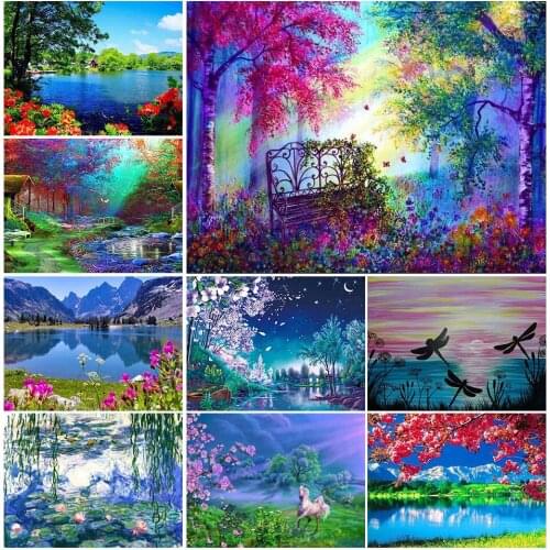 5D DIY Diamond Painting Landscape Tree Lake Cross stitch Diamond Embroidery Scenery Mosaic Pattern Rhinestones Decor Home Gift
