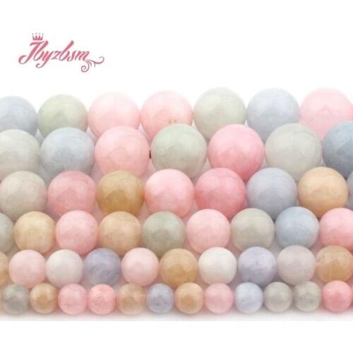6/8/10/12mm Round Beryl Morgan Jades Beads Smooth Loose Stone Beads For Women Necklace Bracelet Earring DIY Jewelry Making 15"
