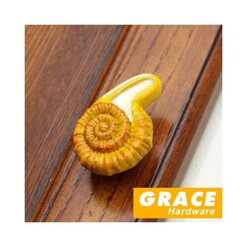 Digital Cartoon Shell Resin Handles Knobs European Home Pastoral Kids Room Door Shoe Drawer Art(L:50mm)