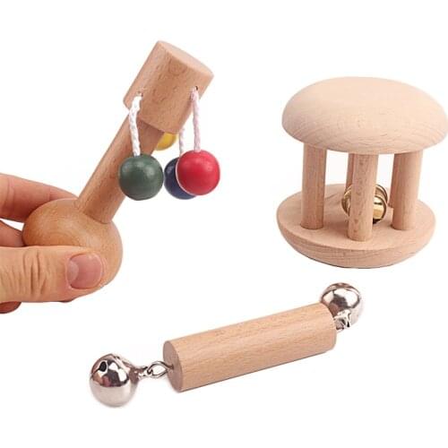 Montessori Toddler Infant Vocal Toys Bell Wooden Cage Bell Brain Sound Development Educational Toy Beech Wood Early Educational