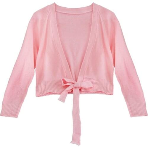 Kids Girls Long Sleeve Ballet Dancewear Sweater Coat Gymnastics Leotard Jacket Wrap Tops Child Stage Performance Dance Costume