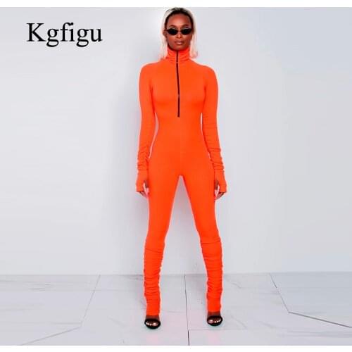 KGFIGU Warm Winter Rib Jumpsuit For Women Ladies Zipper Long Sleeve Thumb Hole Rompers Casual Outfits High Quality Good stretch