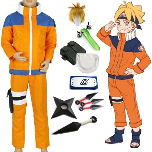 Haruto Shippuden Uzumaki Ninja 1st Cosplay Costume Kids Boys Fancy Party Uniform Outfit with Weapon Props for Halloween Costume