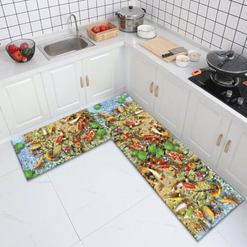 3D Fishes Print Kitchen Mat Non-Slip Bedside Long Rug Entrance Doormat Prayer Carpet Indoor Living Room Corridor Area Rug