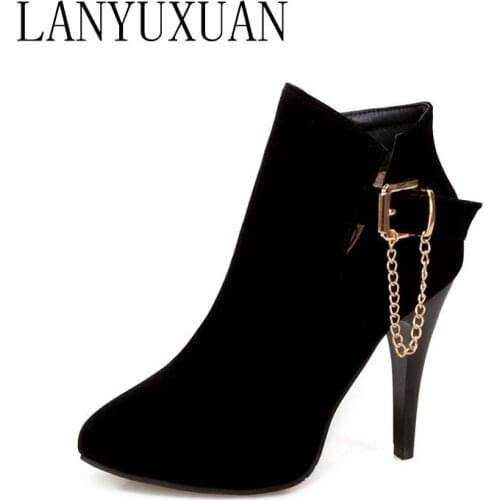 LANYUXUAN Big Size 33-50 ankle boot Fashion Sexy Pointed Toe Women Spring Autumn winter High Heels Ladies Wedding Party Shoes2-3