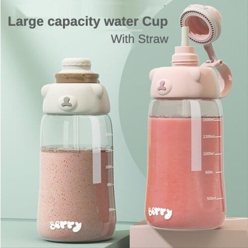 Summer Outdoor Sports Portable Super Large Capacity Plastic Water Cup High Temperature Resistant Cute Water Bottle with Straw