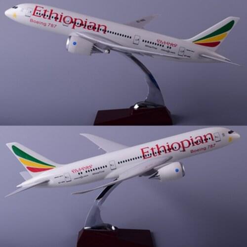 Diecast 1/145 Scale Airplane 787 B787 Dreamliner Aircraft Ethiopian Airlines Model With Base Plastic Resin Plane Toy About 43cm