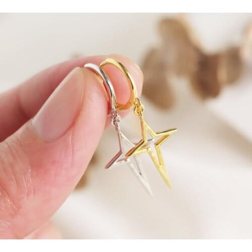 Minimalist Star hoop Earrings silver 925 female,Hollow Geometric earrings for women,Party engagement Jewelry Accessories